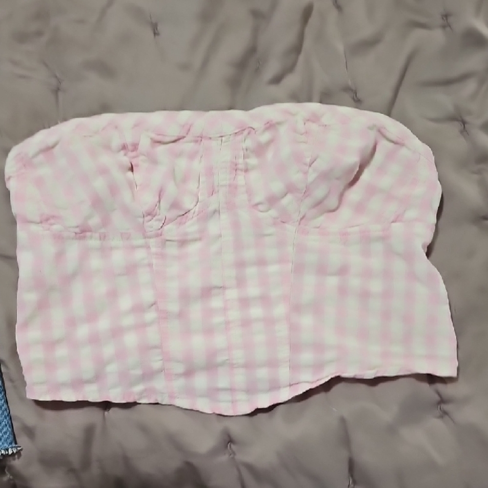 Free People Pink Gingham Crop‎ Top